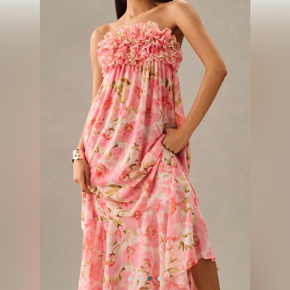 NWT, Misa Los Angeles, Eden Strapless Floral Chiffon Dress, Size M